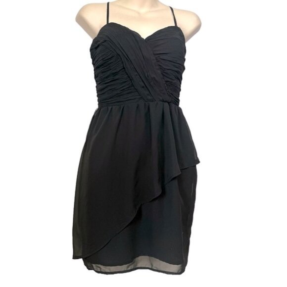 Guess NWOT Chiffon Evening Dress Ruched Sweetheart Faux Wrap Skirt Ruffle Draped - Picture 1 of 16